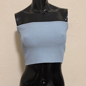 La Hearts Light Blue Ribbed Crop Top